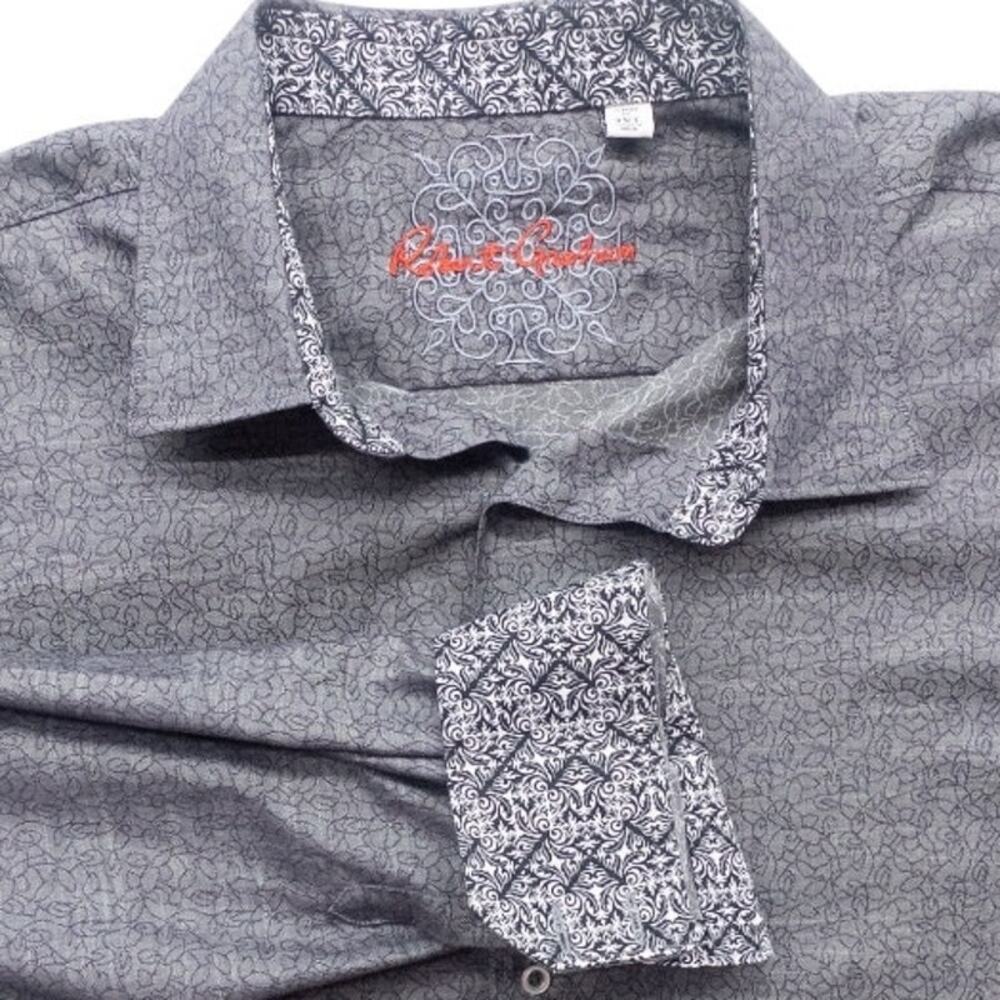 Robert Graham Men's 3XL Gray Scroll Embroidery Flip Cuff Button Down Shirt